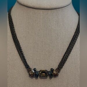 Sorrelli necklace harmony crystal orange brown vintage 15-19” multi chain wow!